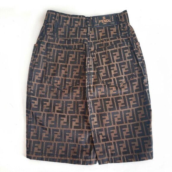 Authentic FENDI FF Zucca Vintage Printed Mini Skirt Brown Tan Pockets - Picture 3 of 12